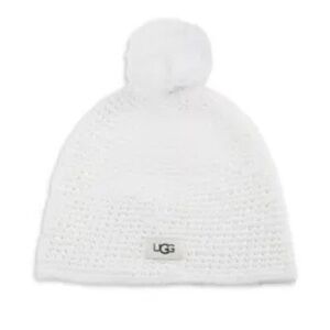 NWT UGG Knit Beanie with Faux Fur Pom White One Size Winter Hat